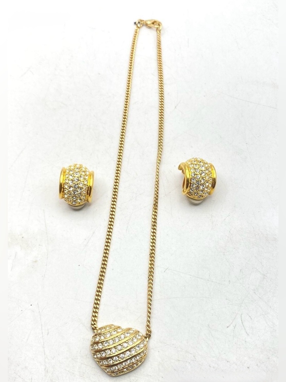 Swarovski Gold Heart Pendant Necklace with Crystal Pavé Earrings
